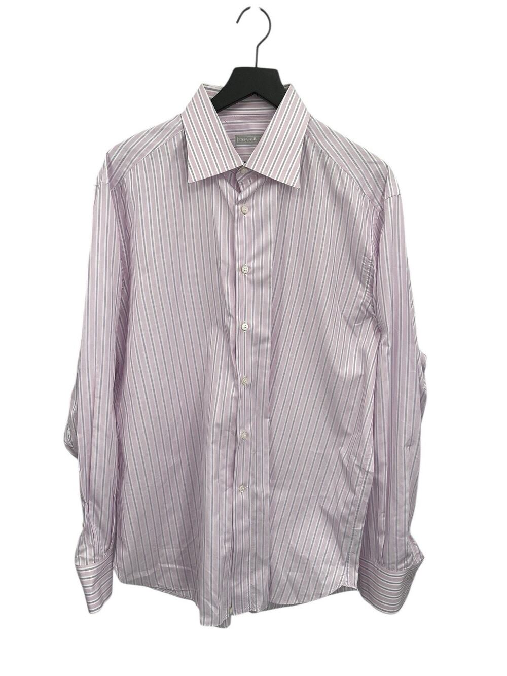Stefano Ricci Dress Shirt Striped Cotton Lavender Made In Italy Size 44 / 17 1/2